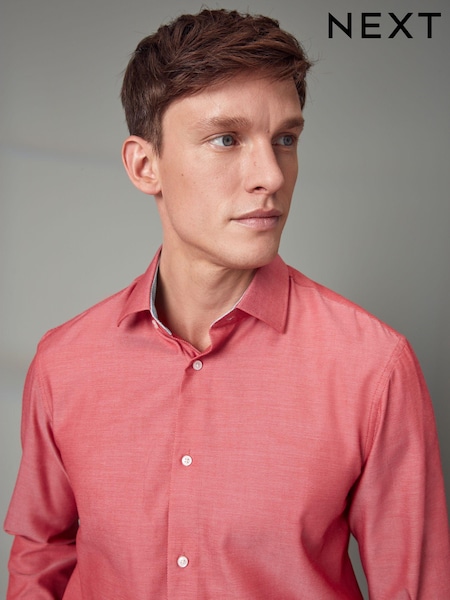 Coral Red Regular Fit Trimmed Easy Care Single Cuff Shirt (N49526) | €13