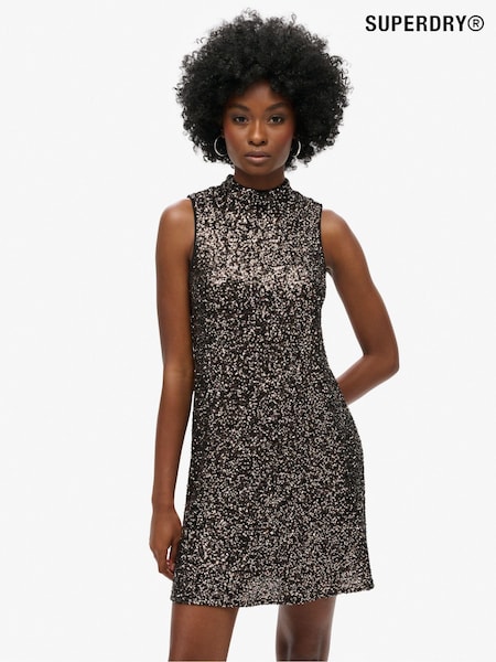 Superdry Brown Sleeveless Sequin A Line Mini Dress (N49609) | €122