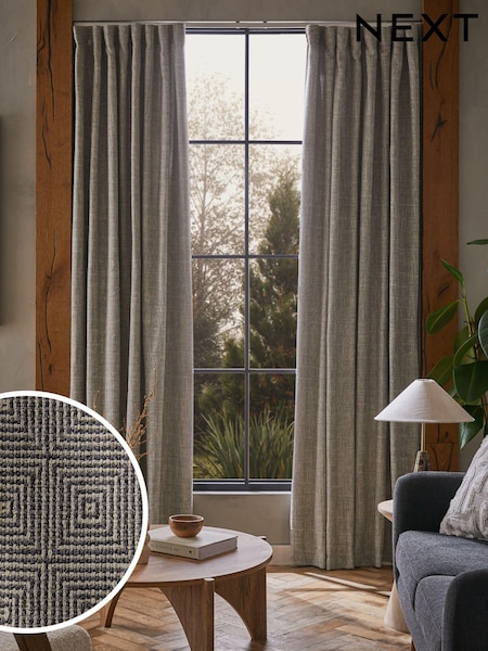 Black/White Monochrome Woven Geometric Wave Header Lined Curtains (N50005) | €38 - €86