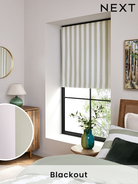 Green/White Stripe Ready Made Blackout Roller Blind (N50111) | €23.50 - €61