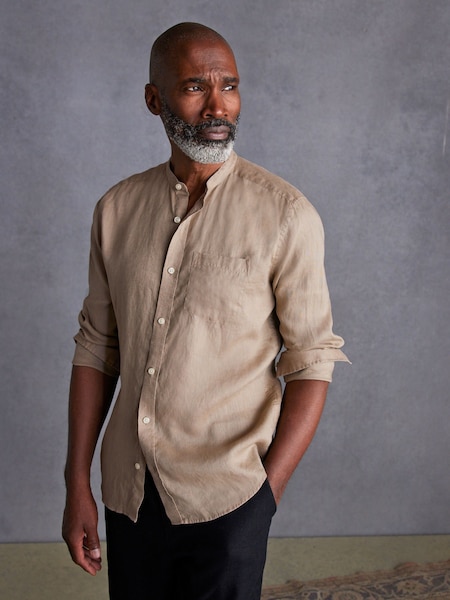 Neutral Grandad Collar Signature 100% Linen Long Sleeve Shirt (N50267) | €22