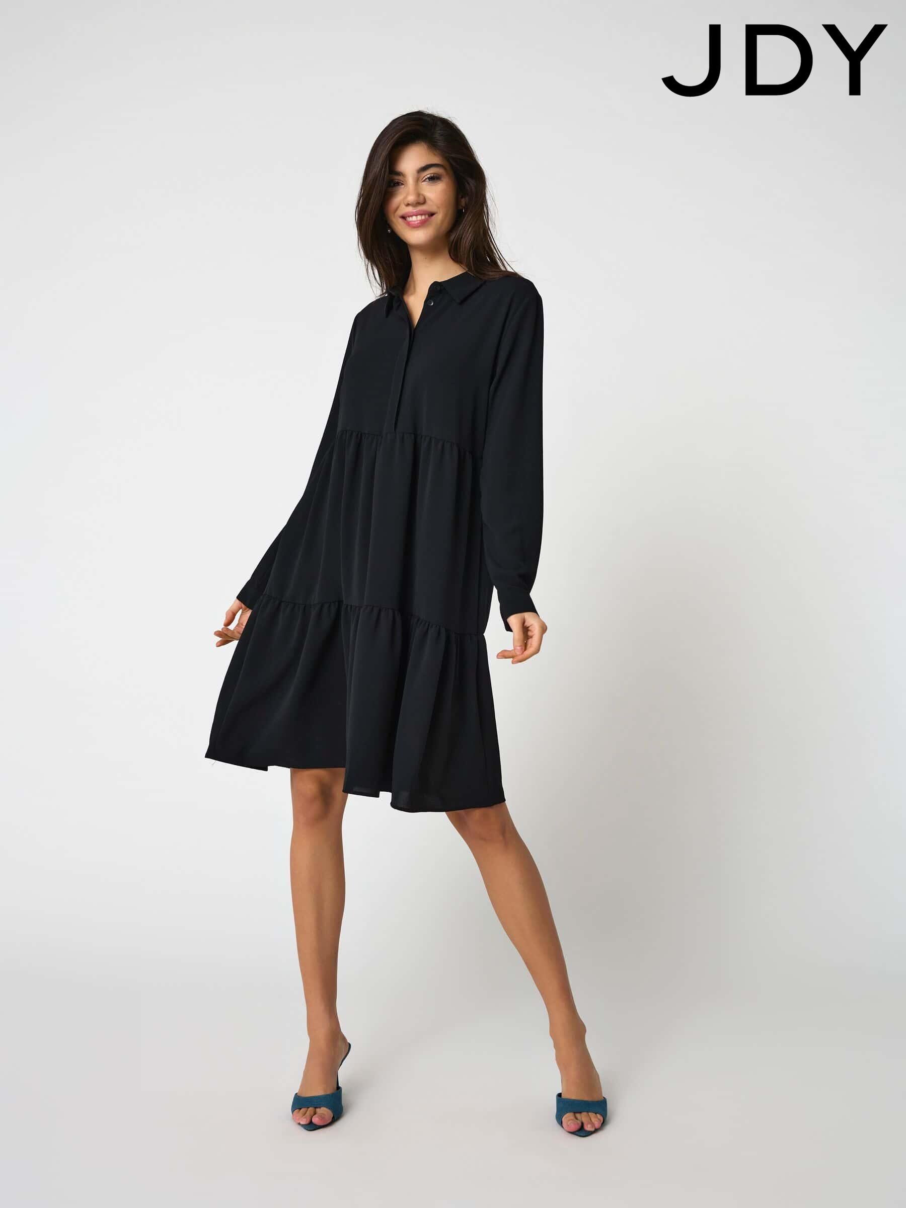 Black knee length shirt dress discount