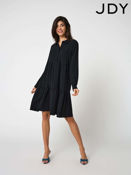 JDY Black Tiered Shirt Smock Dress (N50426) | ₪141