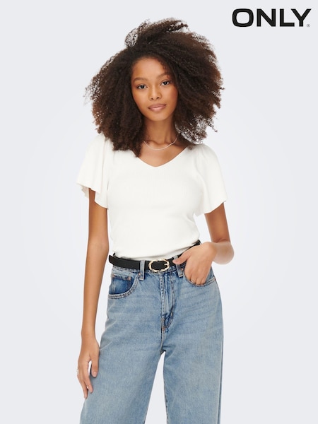 Alb - Only top cu mâneci cu volane 100% bumbac (N50430) | 78 LEI