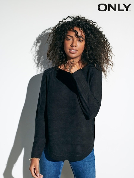 ONLY Black Textured Knitted 100% Cotton Jumper (N50464) | $35