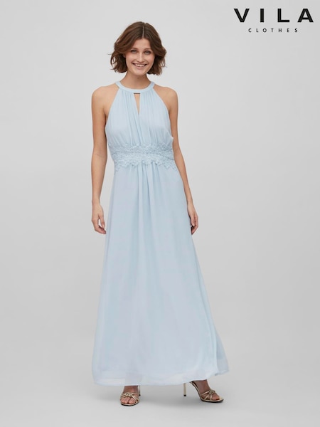 أزرق - Vila Halterneck Bridesmaid Lace Detail Occasion Maxi Dress (N50476) | ‏31 ر.ع.‏