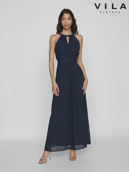 Темно-синий - VILA Halterneck Flower Girl Lace Detail Occasion Maxi Dress (N50481) | €80