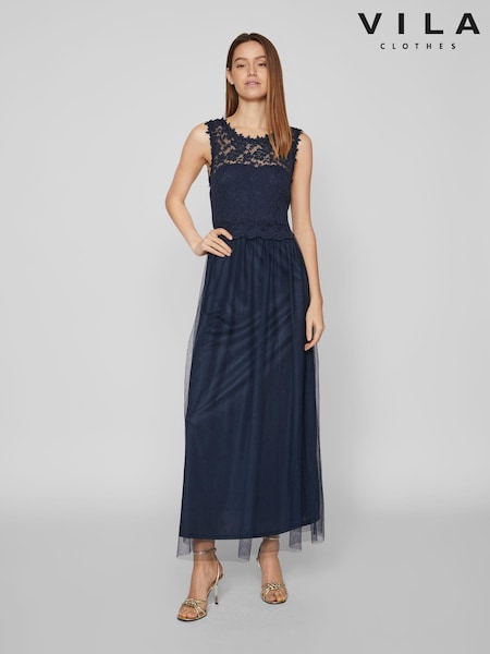 VILA Sleeveless Lace And Tulle Maxi Dress (N50482) | €32