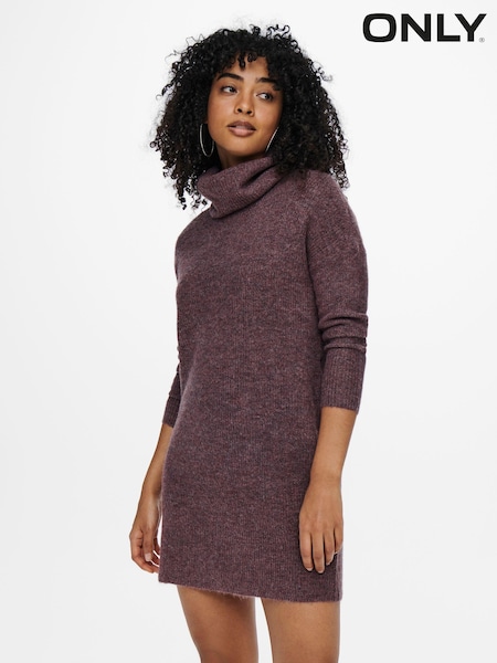 ONLY Burgundy Knitted Roll Neck Jumper Dress (N50488) | €18
