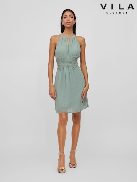 VILA Green Halter Neck Tulle Fit And Flare Dress (N50521) | €23