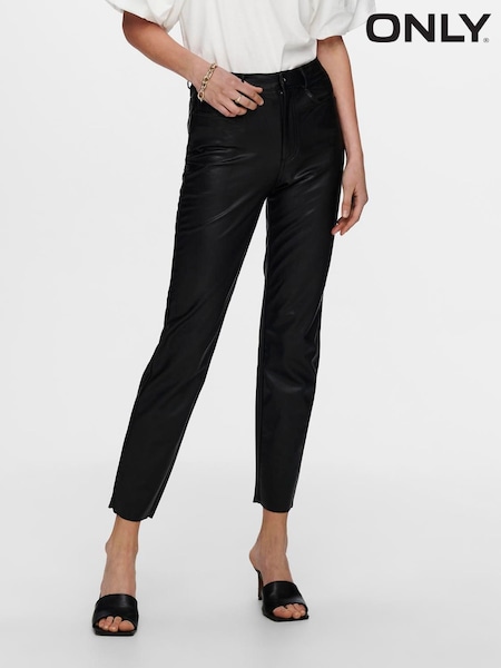 ONLY Black High Waisted Faux Leather Workwear 100% Cotton Trousers (N50530) | €31