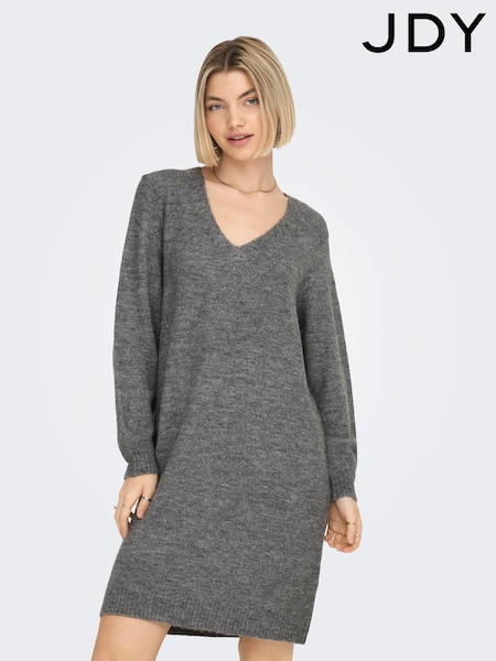 Grau - Jdy Gestricktes Pulloverkleid mit V-Ausschnitt (N50541) | 29 €