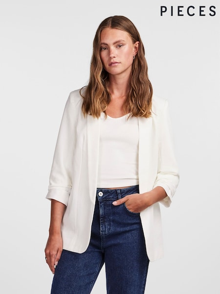Vit - Pieces Ruched Sleeve Blazer (N50598) | kr800