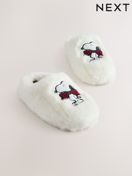 White - Snoopy Faux Fur Mule Slippers