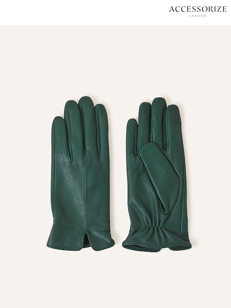 Accessorize Green Touch Screen Winter Leather Gloves (N50786) | ₪111