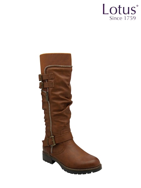 Lotus Brown Knee High Boots (N50829) | €46