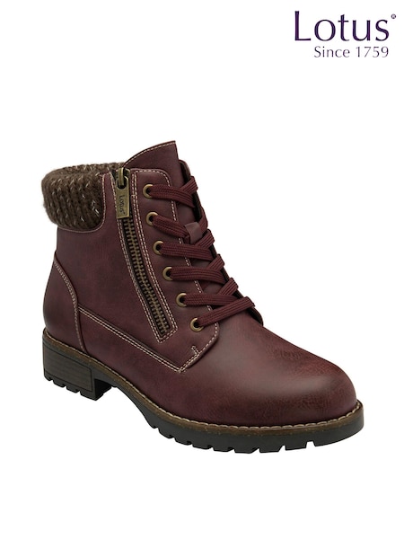 Lotus Red Lace-Up Ankle Boots (N50839) | €50