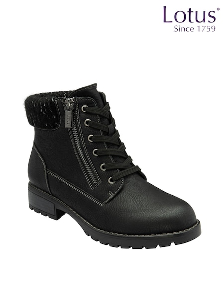 Lotus Jet Black Lace-Up Ankle Boots (N50840) | ₪327