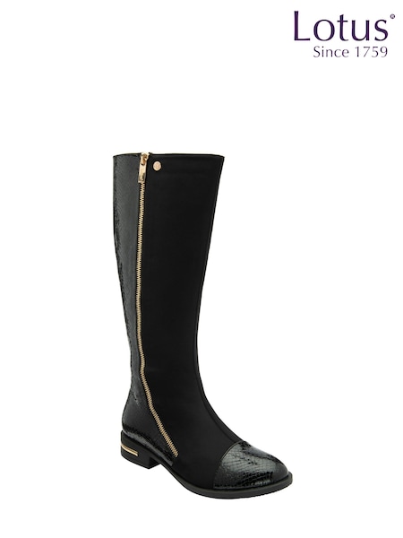Lotus Black Knee High Boots (N50860) | 185 QAR