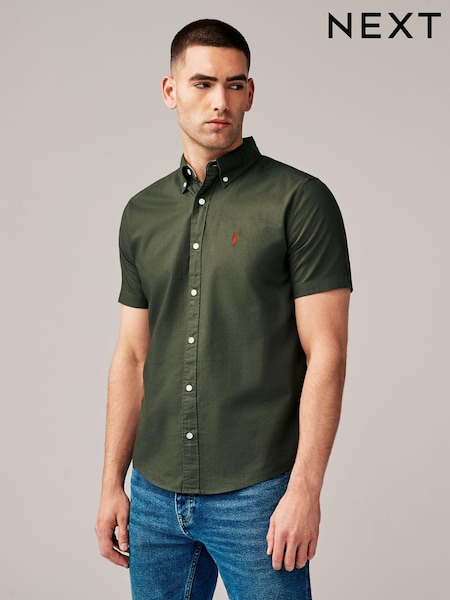 Dark Green Regular Fit Short Sleeve Oxford Shirt (N51101) | €13