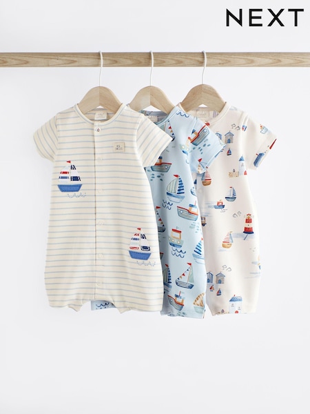 Blue Boat Baby Jersey 100% Cotton Rompers 3 Pack (N51116) | €17 - €21