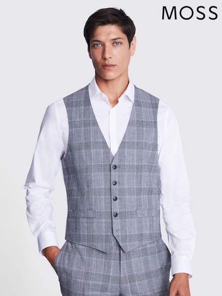 MOSS Grey Tailored Fit Check Waistcoat (N51179) | €156