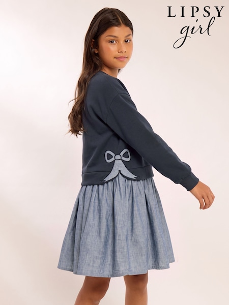 Navy Blue - Lipsy 2-in-1 Bow Detail Sweat Dress (5-14yrs)