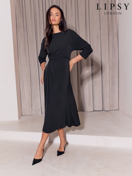 Sort - Lipsy Knot Side Batwing 3/4 Sleeve Midi Dress