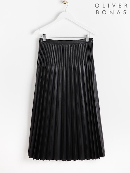Oliver Bonas Faux Leather Pleated Midi Black Skirt (N51587) | €31