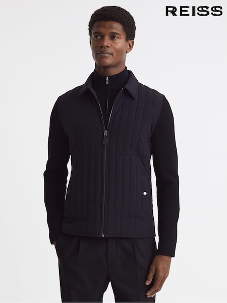 Reiss Black Tosca Hybrid Knit and Quilt Jacket (N51669) | €140