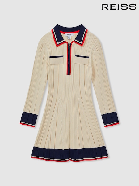 Reiss Camel Annie 13-14 yrs Ribbed Colourblock Mini Dress (N51670) | €119