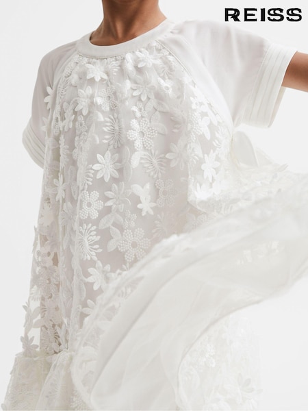 Reiss Ivory Theo Teen Embellished Flared Dress (N51672) | AED648