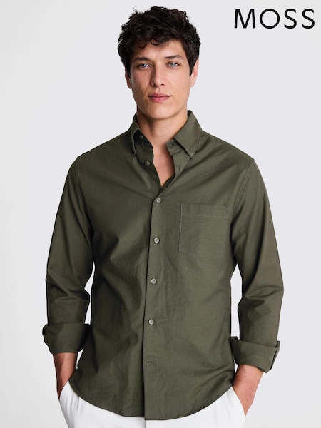 MOSS Light Green Washed Oxford 100% Cotton Shirt (N51715) | €57