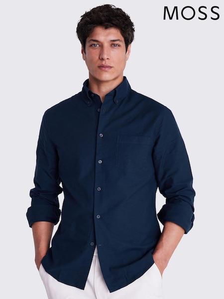 MOSS Dark Blue Washed Oxford 100% Cotton Shirt (N51719) | R$ 395