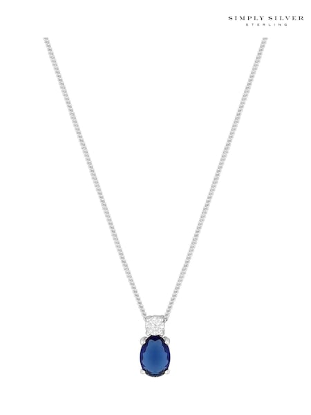 Simply Silver Sterling Silver Tone 925 Mini Sapphire Cubic Zirconia Pendant Necklace (N51813) | ₪126