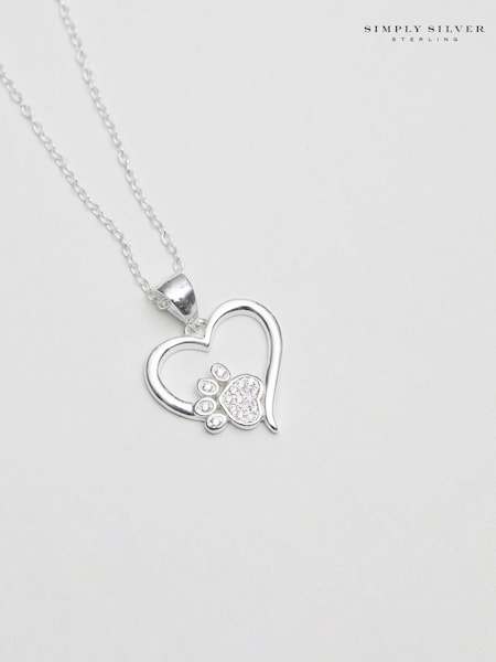 Simply Silver Sterling Silver Tone 925 Paw Print And Heart Pendant Necklace (N51837) | €50