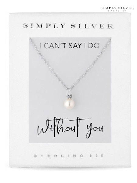 Simply Silver Sterling  Silver Tone 925 White Cubic Zirconia Short Pearl Pendant Necklace - Gift Boxed (N51882) | €35