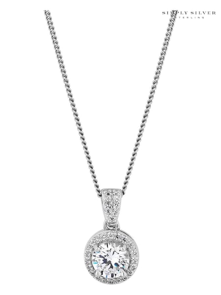Simply Silver Sterling Silver Tone 925 White Cubic Zirconia Clara Short Pendant Necklace (N51885) | €37