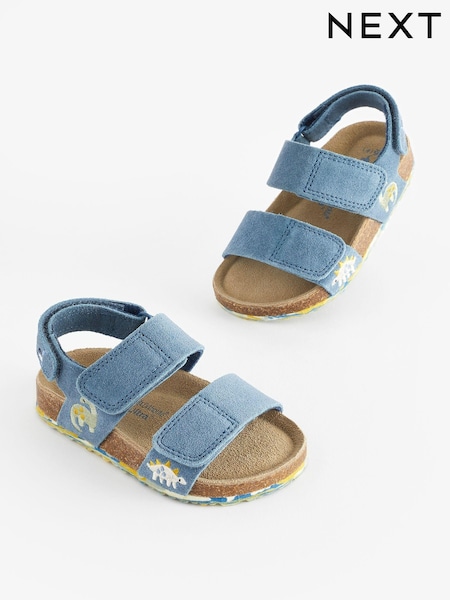 Blue Dino Wide Fit (G) Leather Touch Fastening Corkbed Sandals (N51981) | €4 - €5