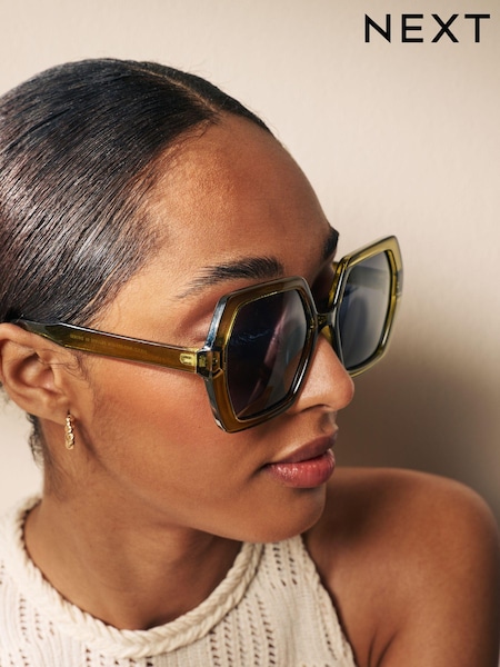 Khaki Green Soft Hexagon Sunglasses (N52020) | €10