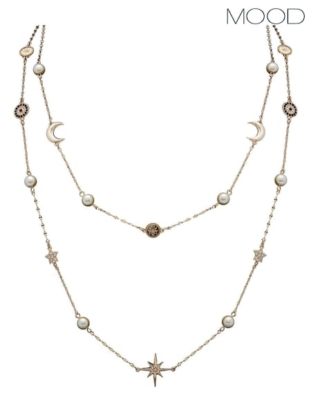 Mood Gold Tone Crystal And Cream Pearl Celestial Necklace (N52083) | € 34