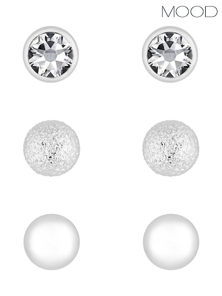 Mood Silver Plated Textured Studs Earrings (N52187) | 69 QAR
