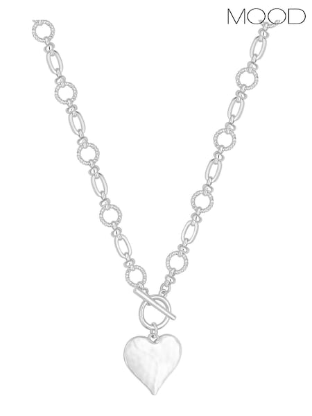 Mood Silver Molten Heart Ball Chain Long Pendant Necklace (N52271) | €26