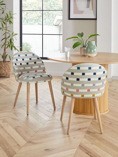 Set of 2 Chunky Stripe Geo Newman Light Wood Leg Dining Chairs (N52322) | €305