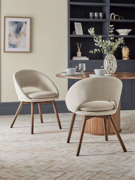 Set of 2 Tweedy Plain Light Natural Hewitt Upholstered Dark Wood Leg Dining Chairs (N52324) | €395