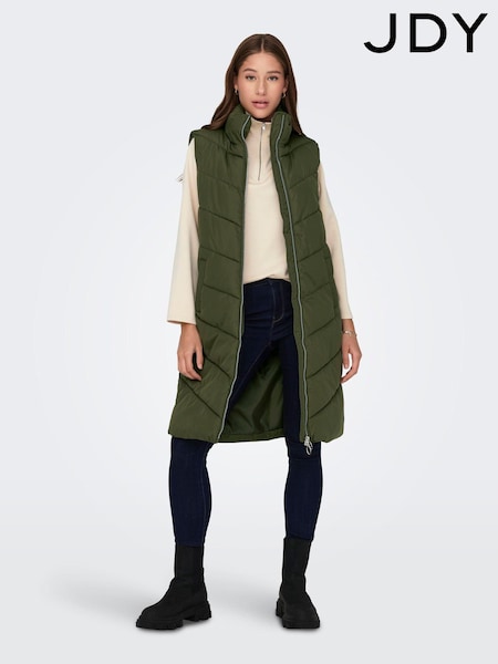 JDY Green Longline Padded Quilted Gilet (N52375) | €25
