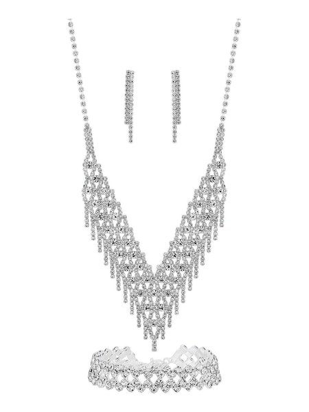Mood Silver Tone Crystal 3 Piece Shower Matching Jewellery Set (N52418) | R$ 195