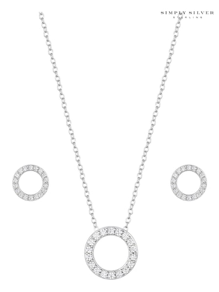 Simply Silver Sterling Silver Tone 925 Cubic Zirconia Round Open Set - Gift Boxed (N52440) | R$ 295