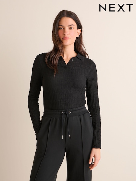 Black Long Sleeve Textured Collared Polo Shirt (N52453) | €16