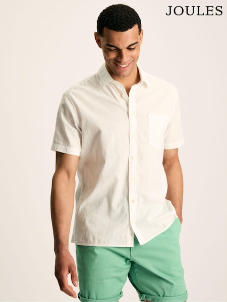 Joules Linen Blend White Plain Short Sleeve Shirt (N52511) | €37